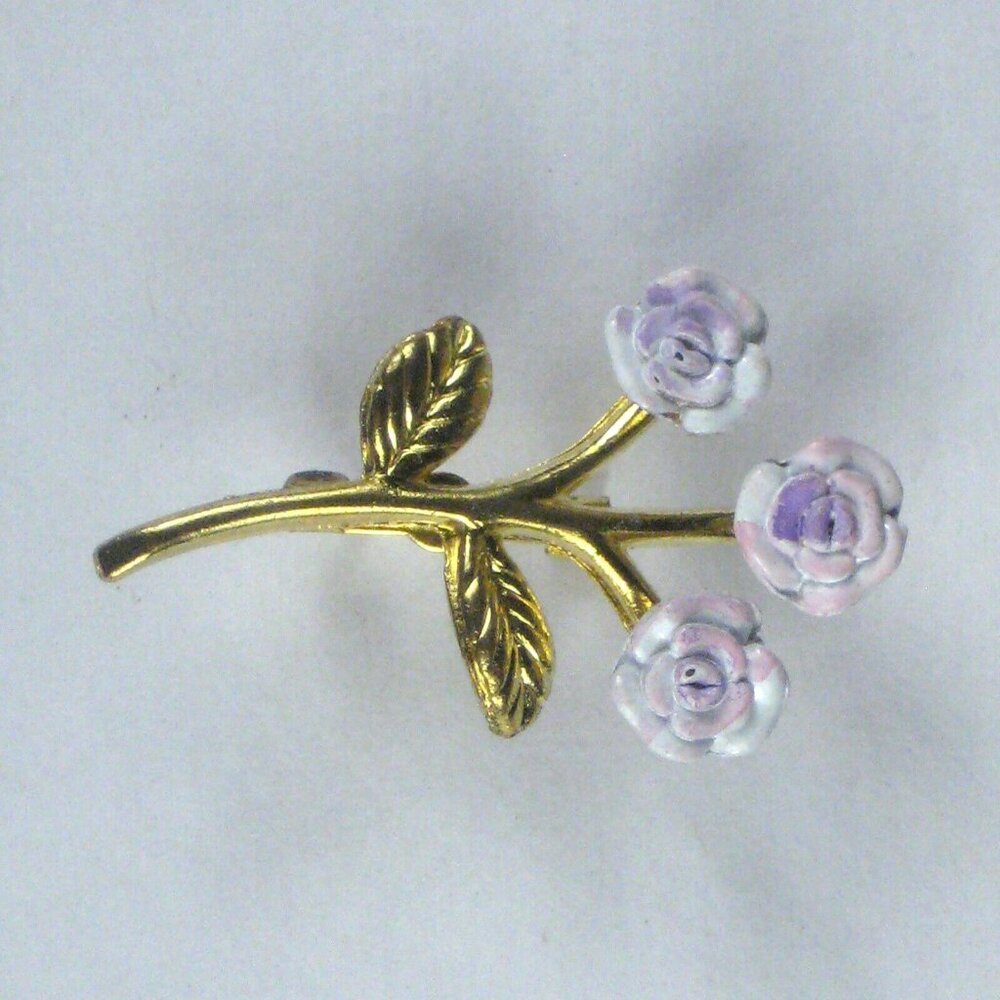 Vintage Estate Brooch 1 In Pin Jewelry Flower Purple Pink 1960s Goldtone MOD - Picture 1 of 5